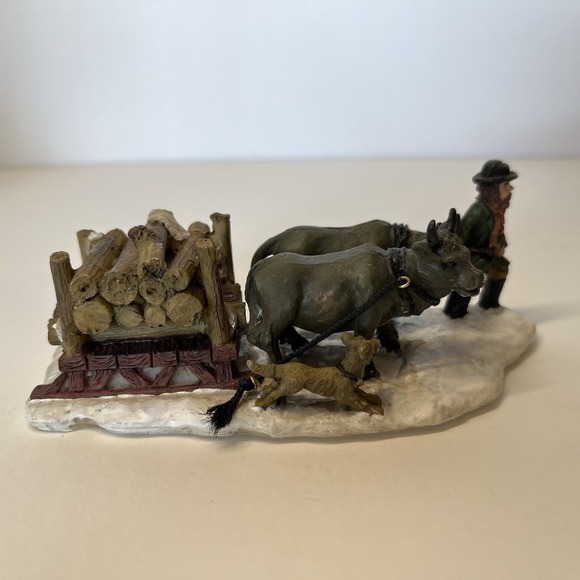 Currier & Ives Hand Crafted Polyresin‎ "The Snow Storm" Oxen with Firewood - Picture 6 of 14